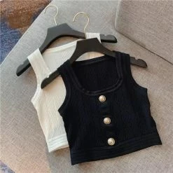 Reve Doll Essentials Jessica Bara Klaudia Gold Button Crop Top