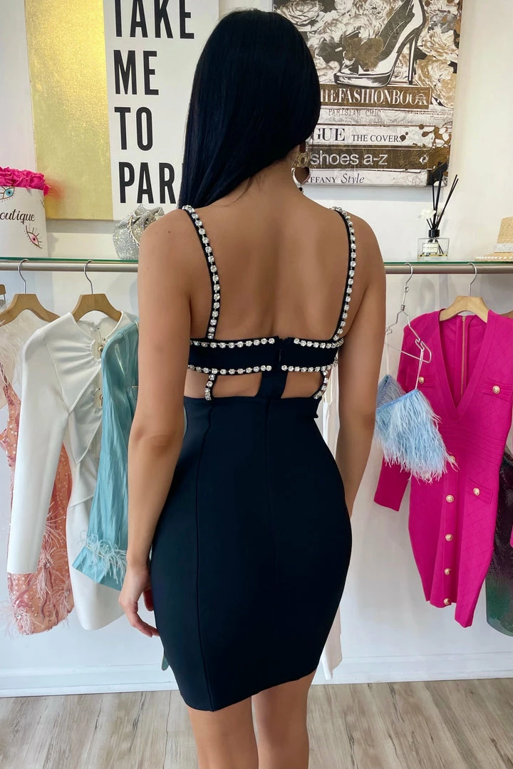 Jessica Bara Estefania Crystal Cut Out Mini Dress Birthday Suit