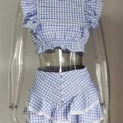 Jessica Bara Lillia Gingham Ruffle Top And Shorts Two Piece Set