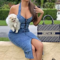 Jessica Bara Zayden Denim Crop Top And Skirt Two Piece Set