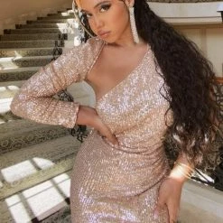 Jessica Bara Masika One Shoulder Sequin Long Dress