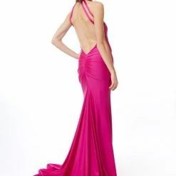 Atria High Collar Open Back Gown