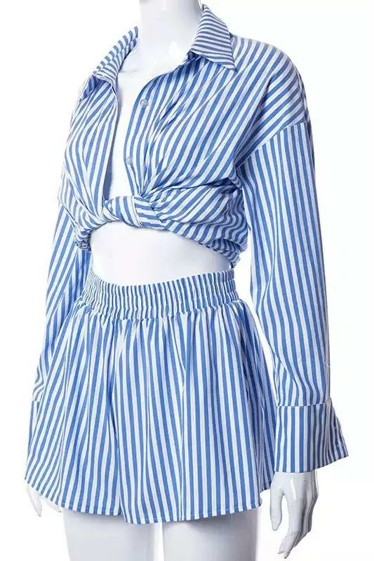 Summer Lovin' Jessica Bara Garcia Stripped Button Down And Short Two Piece Set