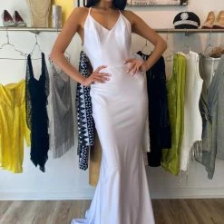 Atria V Neck Strappy Back Ruched Bodycon Gown The Event Shop