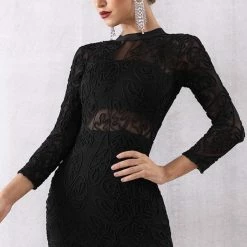 Jessica Bara Heather Long Sleeve Lace Bodycon Mini Dress