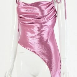 Jessica Bara Isaac Asymmetrical Satin Tank Top