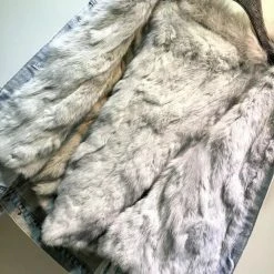 Jessica Bara Paris Rhinestone Teddy Bear Denim And Fur Jacket