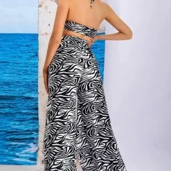Summer Lovin' Jessica Bara Zenaida Zebra Crop Top And Split Pant Two Piece Set