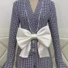 Jessica Bara Bowery Long Sleeve Plaid Bowknot Romper Birthday Suit