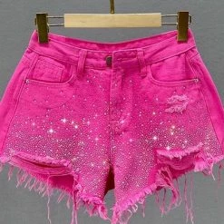 Jessica Bara Maja Rhinestone Denim Distressed Shorts The Denim Destination