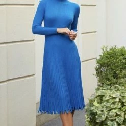 Jessica Bara Maxwell Long Sleeve Pleated Midi Dress