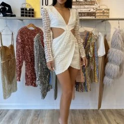 Influencer Style Jessica Bara Delaney Cut Out Long Sleeve Mini Dress