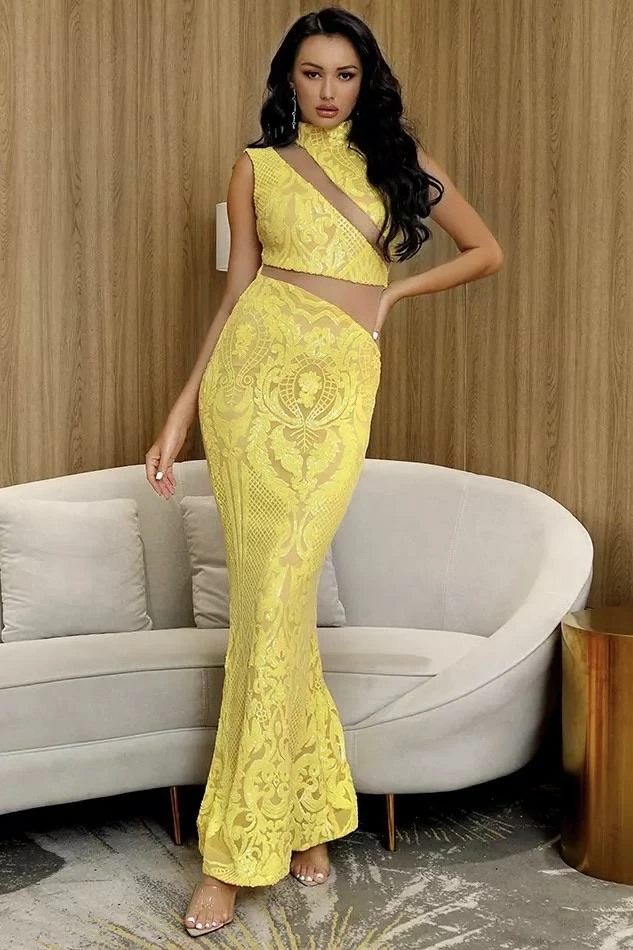 The Event Shop Jessica Bara Wyatt High Neck Sequin Bodycon Gown