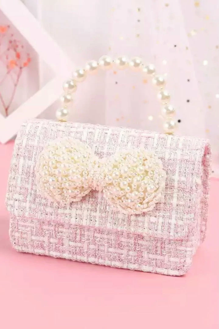 Accessories Jessica Bara Taylor Tweed And Pearl Bow Micro Handbag