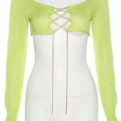 ReveBoutique Jessica Bara Rochelle Long Sleeve Chain Cut Out Crop Top