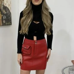 Jessica Bara Corinne Leather Zipper Pocket Mini Skirt
