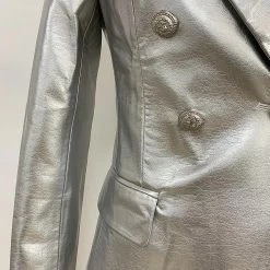 Jessica Bara Bonnie 11 Metallic Silver Button Blazer Influencer Style