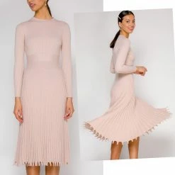 Jessica Bara Maxwell Long Sleeve Pleated Midi Dress