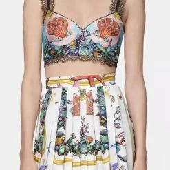 Jessica Bara Brighton Printed Crop Top And Pleated Skirt Two Piece Set Influencer Style