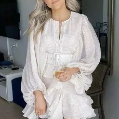 Jessica Bara Juliette Long Sleeve Belted Ruffle Dress Dresses