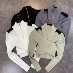 Jessica Bara Larsa Long Sleeve Turtleneck Zip Up Top