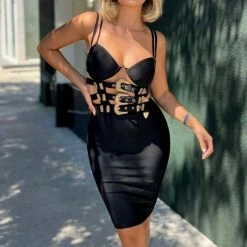 Jessica Bara Persia Bandage Gold Buckle Dress