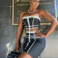 Jessica Bara Fabiola Strapless Crystal Cut Out Mini Dress