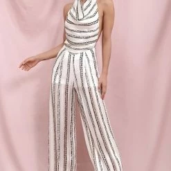 Summer Lovin' Jessica Bara Isabella Striped Backless Jumpsuit