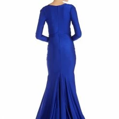 Jessica Bara Selene Long Sleeve V Neck Draped Gown The Event Shop