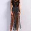 Birthday Suit Jessica Bara Gunner Mesh Lace Crystal Fringe Playsuit