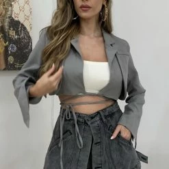 Jessica Bara Aiden Long Sleeve Strappy Cropped Blazer Reve Doll Essentials