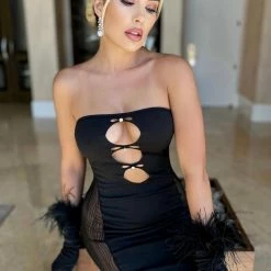 Jessica Bara Bethania Strapless Mesh Maxi Dress Influencer Style