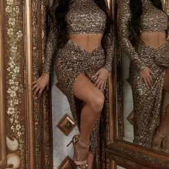 Jessica Bara Annya Seuqin Leopard Top And Skirt Two Piece Set The Event Shop