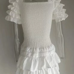 Jessica Bara Cooper Short Sleeve Ruffle Mini Dress Influencer Style