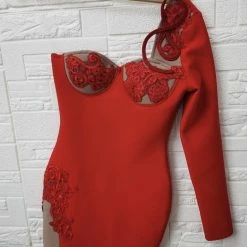 Jessica Bara Genovia One Shoulder Lace Bandage Dress Birthday Suit