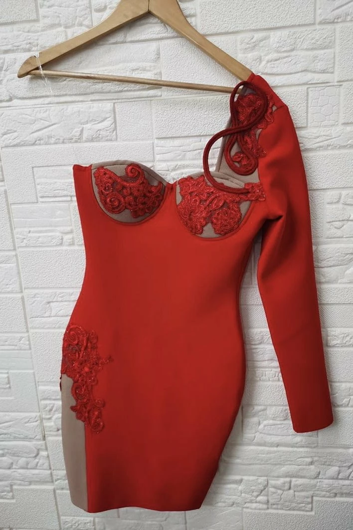 Jessica Bara Genovia One Shoulder Lace Bandage Dress Birthday Suit