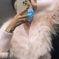 Jessica Bara Dolores Bow Button Fur Jacket Influencer Style