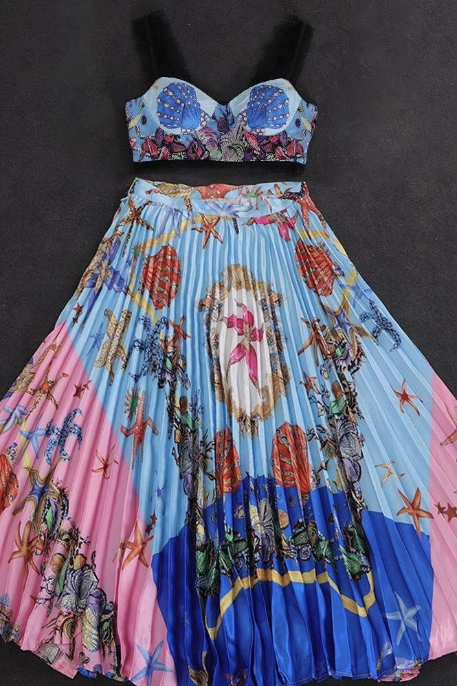 Jessica Bara Preston Starfish Crop Top And Pleated Maxi Skirt Two Piece Set Summer Lovin'