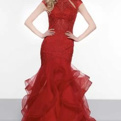 Colors Dress High Neck Ruffled Trumpet Gown The Event Shop