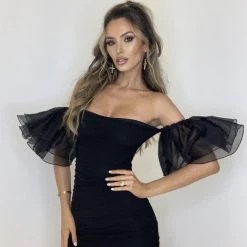 Jessica Bara Fallon Puff Sleeve Ruched Mini Dress Influencer Style