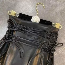 Bottoms Jessica Bara Loren Leather Rope Tie Mini Skirt