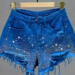 Jessica Bara Maja Rhinestone Denim Distressed Shorts The Denim Destination