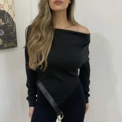 Jessica Bara Vance Long Sleeve Buckle Cowl Neck Top Tops