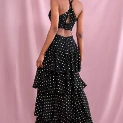 Jessica Bara Arya Polka Dot Cut Out Maxi Dress