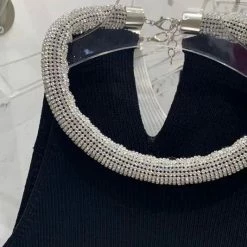 Jessica Bara Paula Rhinestone Neck Knit Tank Top Casual/Daytime