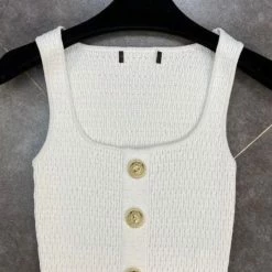 Jessica Bara Naya Gold Button Knit Tank Top Casual/Daytime