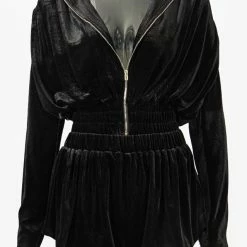 Jessica Bara Vania Velour Crop Hoodie And Short Two Piece Set