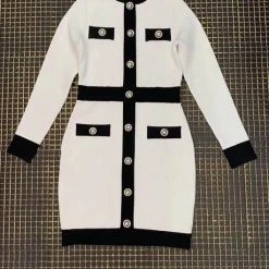 Jessica Bara Lorelle Silver Buttton High Neck Mini Dress