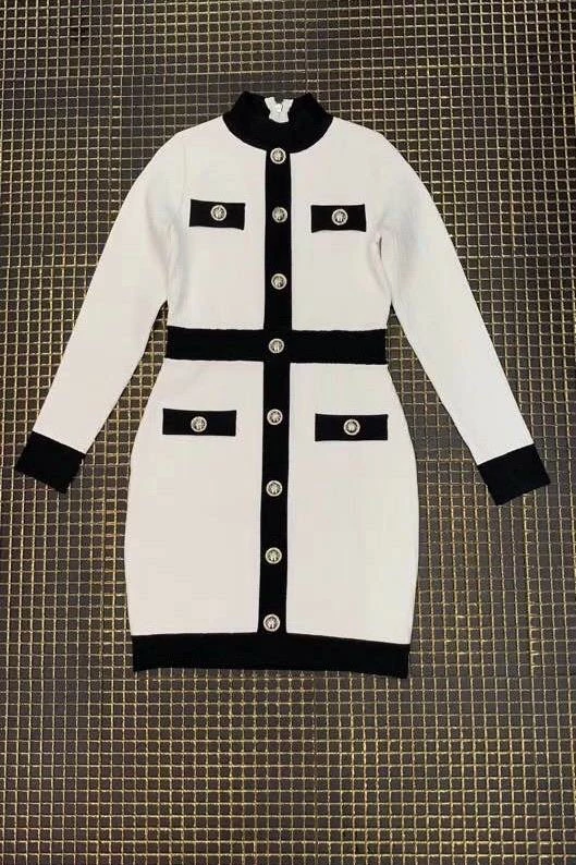 Jessica Bara Lorelle Silver Buttton High Neck Mini Dress