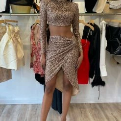 Jessica Bara Annya Seuqin Leopard Top And Skirt Two Piece Set The Event Shop